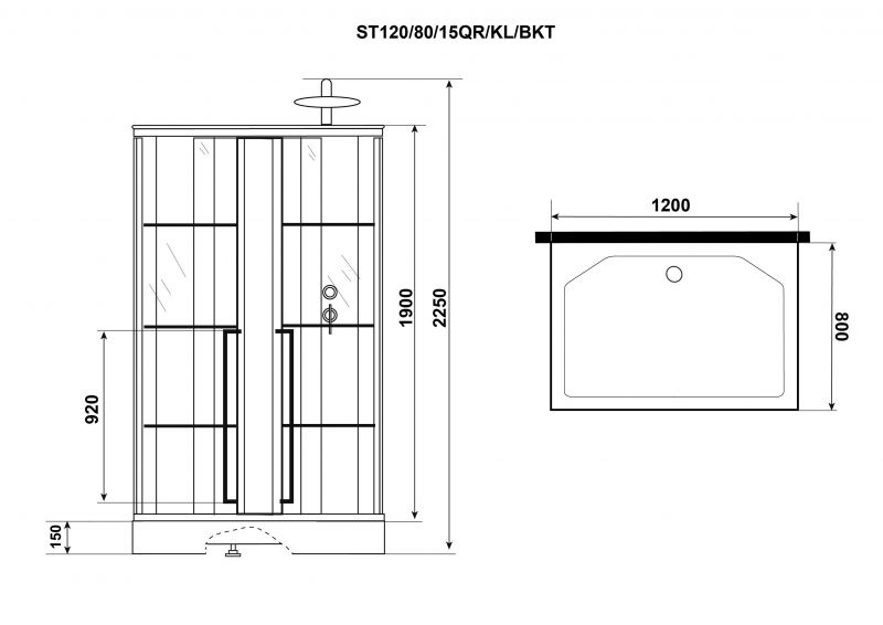 Душевая кабина Niagara Standart ST120/80/15QR/KL/BKT, 80x120 см