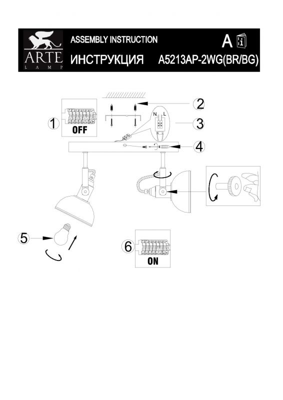 Светильник настенный поворотный Arte Lamp Martin A5213AP-2BR