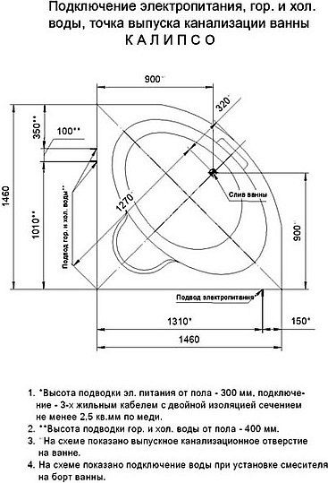 Акриловая ванна Aquatek Калипсо KAL146-0000005 146x146 с г/м