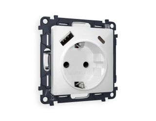 Комплект механизма электрической розетки Ambrella Volt ALFA Белый матовый 2USB A+C 20W (быстрая зарядка) с/з (AP1300, VM160) MA130010