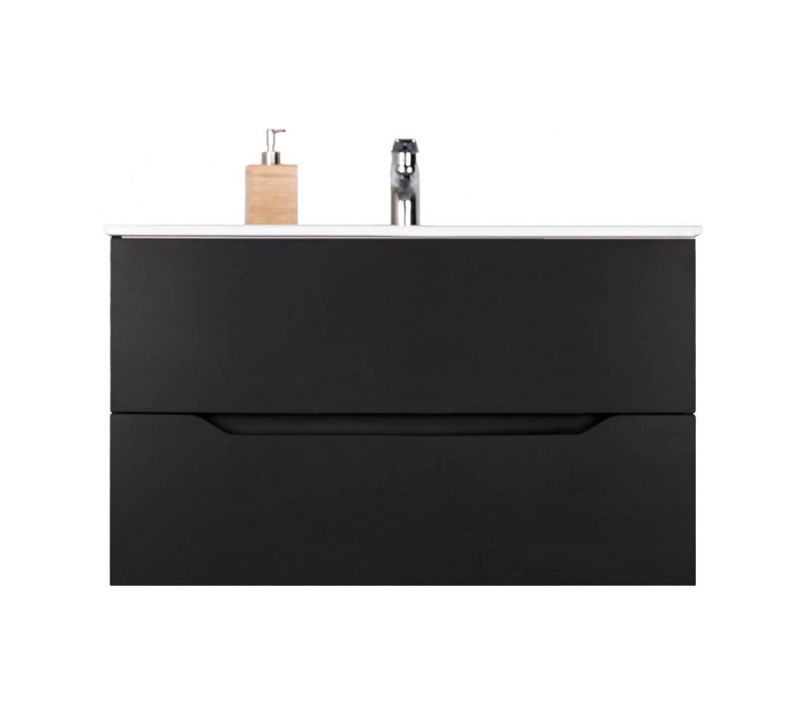 Тумба подвесная с раковиной Orange Line Li-100Tub+Ra черный матовый фото 2