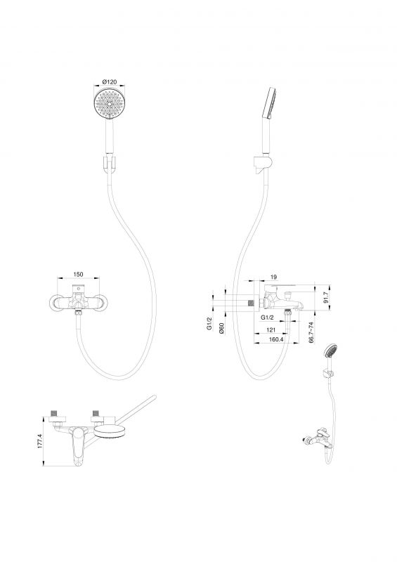 Смеситель для ванны WONZON & WOGHAND WW-AE3204-CR с душевым гарнитуром, Хром фото 2