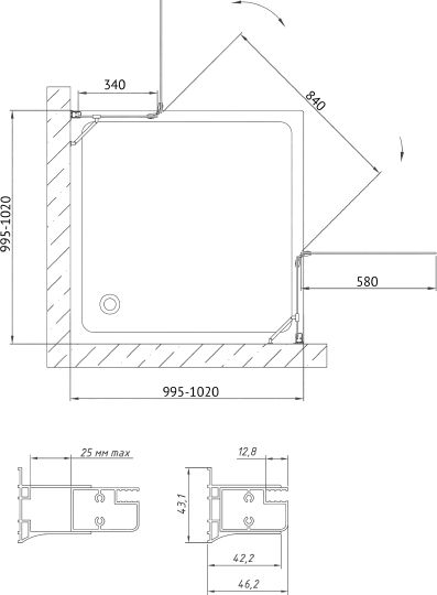 Душевой уголок Vegas Glass AFA 100 08 01