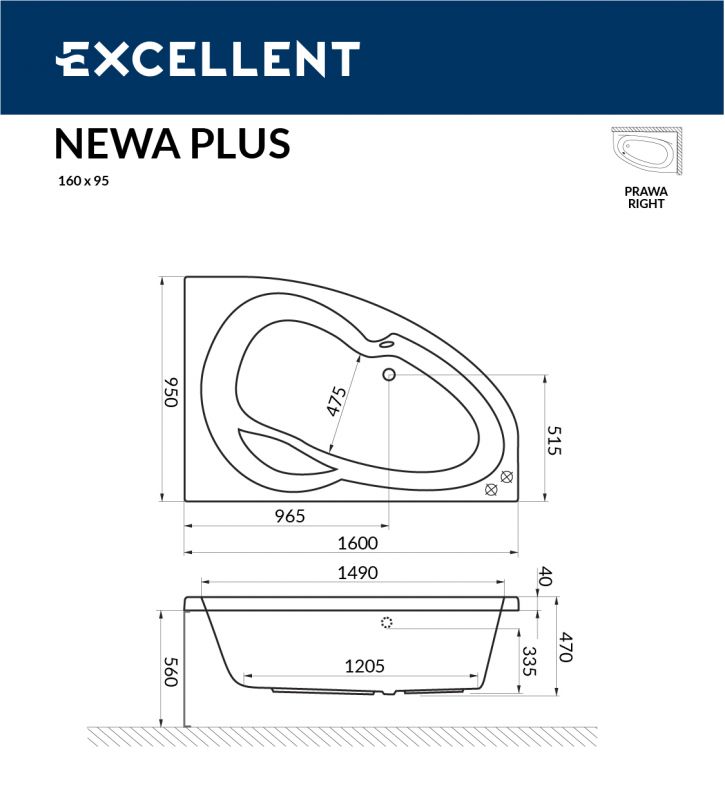 Акриловая ванна Excellent Newa WAEX.NEP16WH 160x95 R фото 3