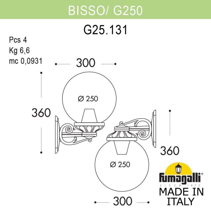 Светильник уличный настенный Fumagalli GLOBE 250 черный, прозрачный G25.131.000.AXF1RDN фото 2