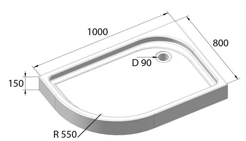 Поддон акриловый BelBagno TRAY-BB-RH-100/80-550-15-W-L