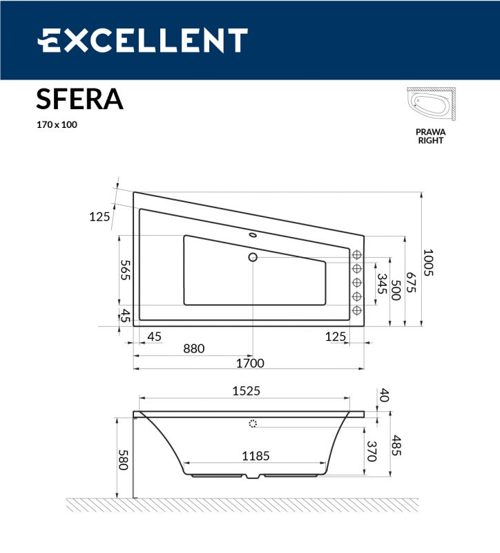 Акриловая ванна Excellent Sfera WAEX.SFP17WH 170x100 R