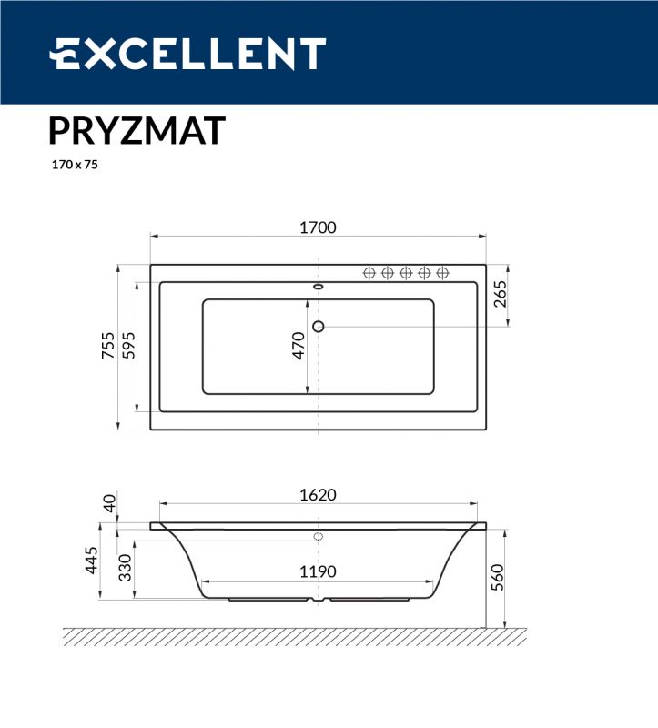 Акриловая ванна Excellent Pryzmat WAEX.PRY17WH 170x75 фото 3