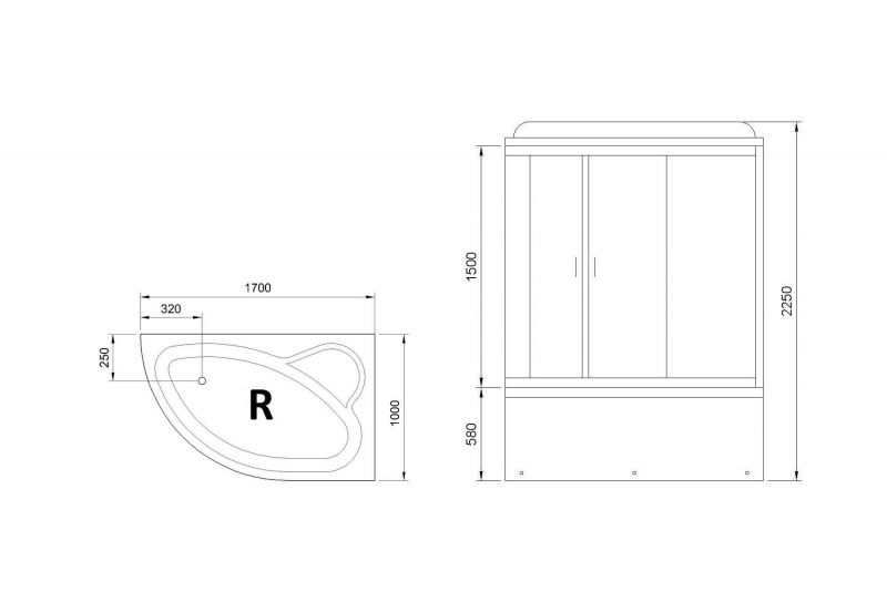 Душевая кабина Royal Bath RB170ALP-C, 100х170 см, R