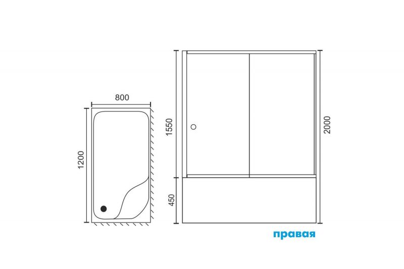 Душевой уголок Royal Bath RB8120BP-T-BL, 80х120 см, R