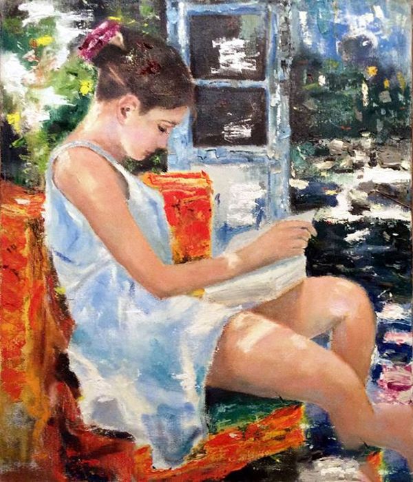 Картина "Девушка с книгой" Григорий Жадько
