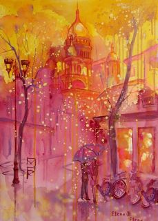 Картина "Прогулка на Монмартре под золотым дождем" Елена Острая
