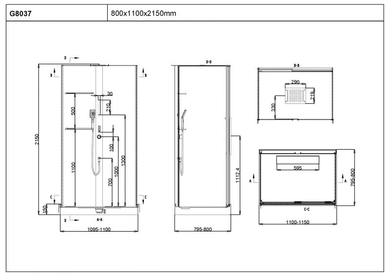 Душевая кабина Black & White G8037 8037000 110х80 см.