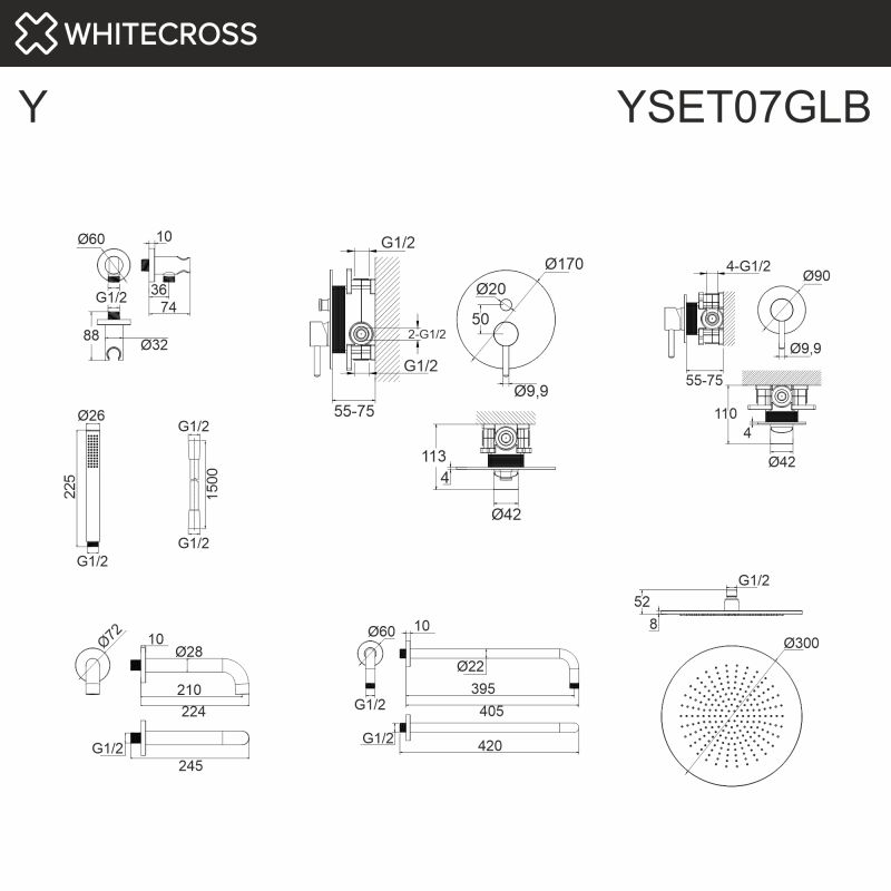 Система для ванны скрытого монтажа WHITECROSS Y YSET07GLB, брашированное золото фото 3