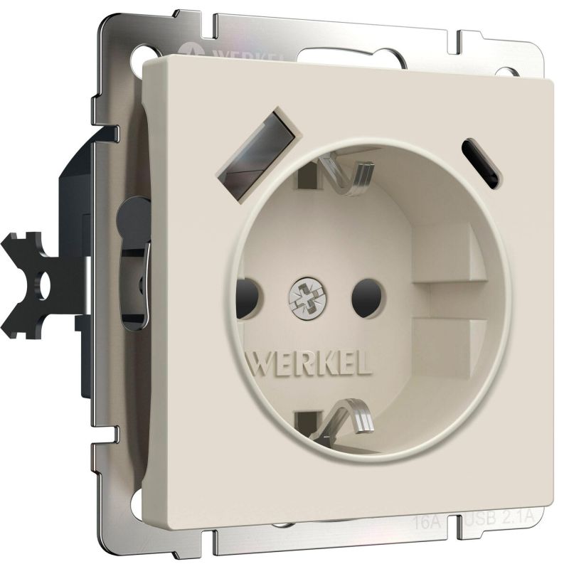 Розетка с заземлением, шторками и USB тип A+C Werkel Встраиваемые механизмы айвори матовые W1171762 фото 1