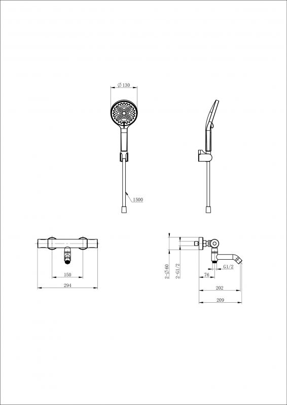 Смеситель-термостат для ванны WONZON & WOGHAND WW-B3013-A1-MB с душевым гарнитуром, Черный фото 2