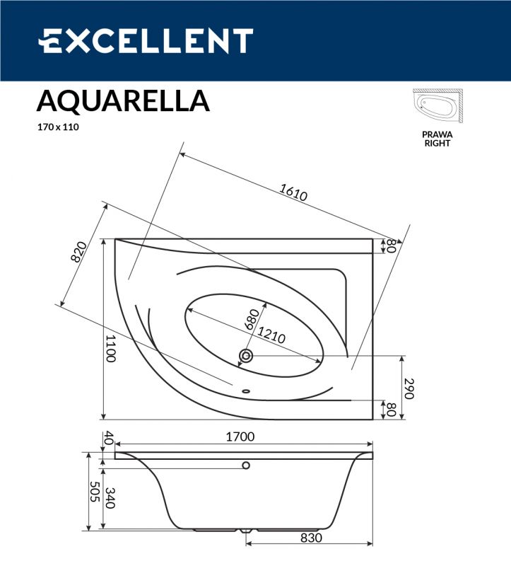 Акриловая ванна Excellent Aquarella WAEX.ARP17WH 170x110 R фото 3