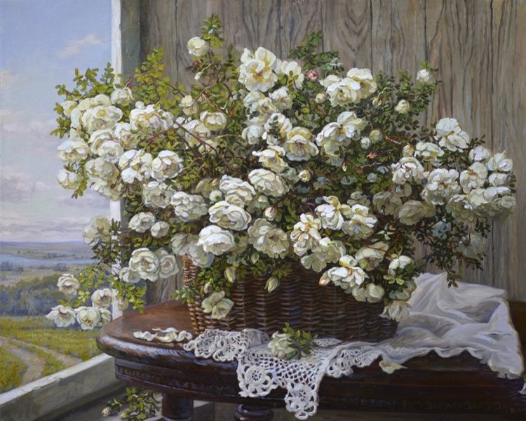 Картина "Дикие розы" 90x60 Панов Эдуард Парфирьевич