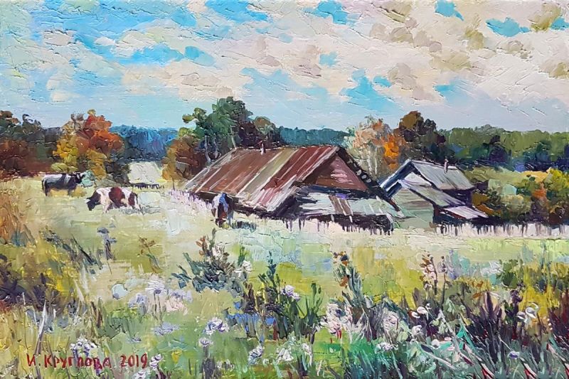 Картина "Коровы в деревне" Ирина Круглова