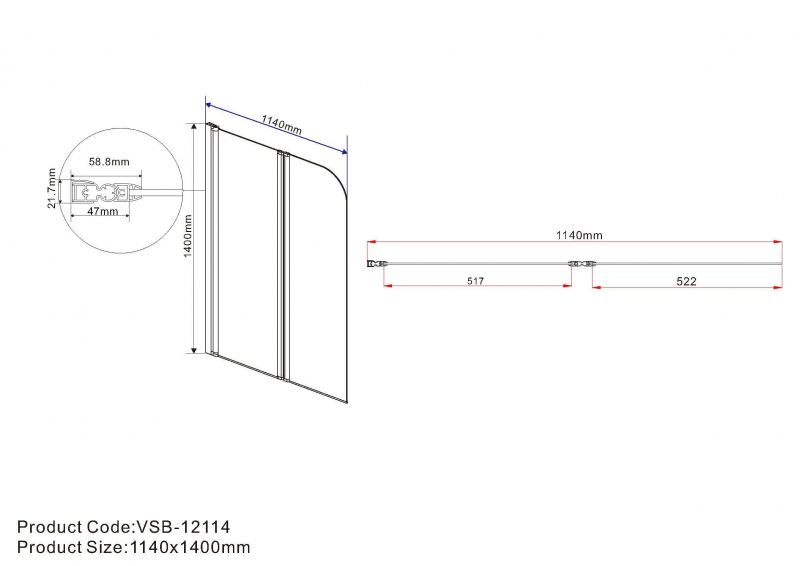 Душевая шторка на ванну Vincea VSB-12114CLB 114 см