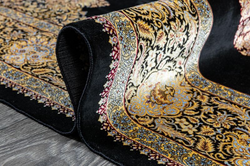 Иранский ковер из шёлка и модала Carpet «MASTERPIECE QUM» 051-21-GRAND MEDALION BLACK-GOLD 151 x 228 см фото 9