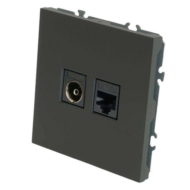 Розетка TV Stekker Эмили + компьютерная RJ-45 (механизм) RST00-5106-05, черный уголь, soft touch  49846 фото 3