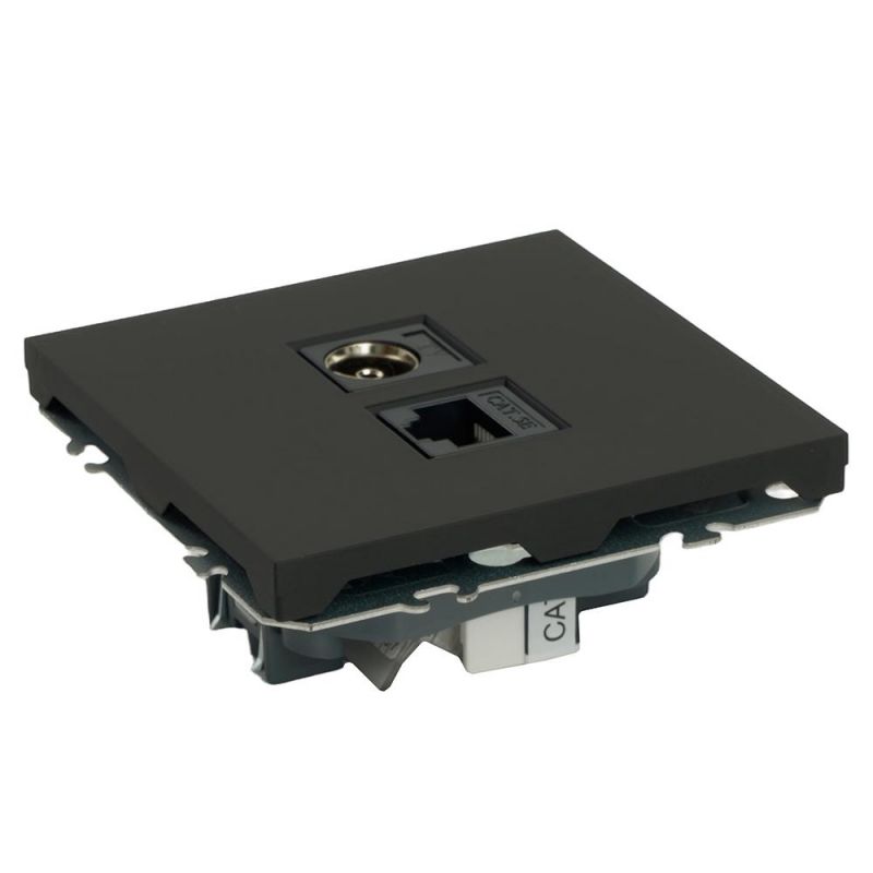 Розетка TV Stekker Эмили + компьютерная RJ-45 (механизм) RST00-5106-05, черный уголь, soft touch  49846 фото 4