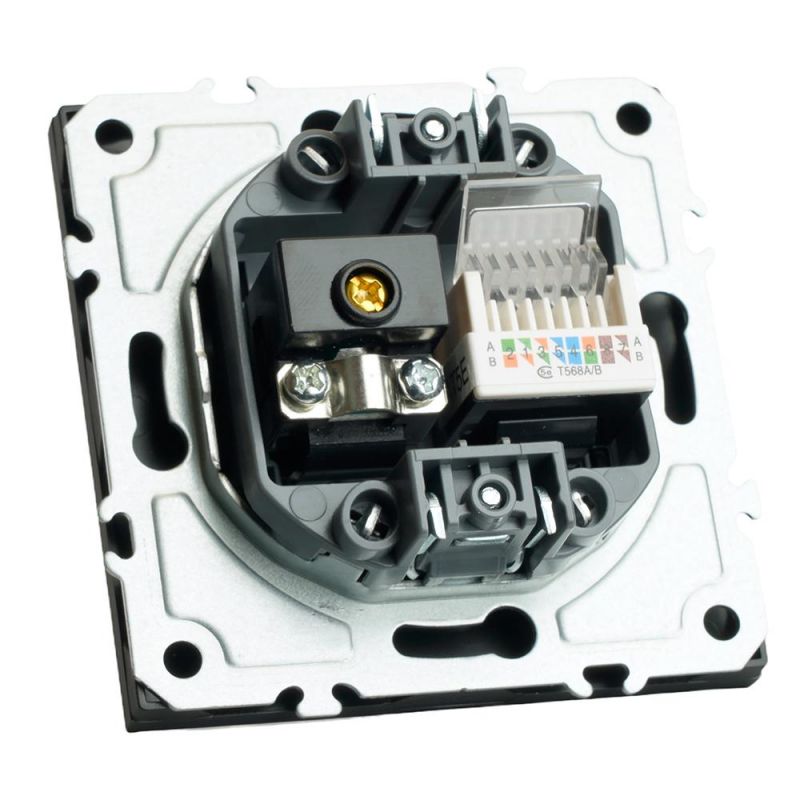 Розетка TV Stekker Эмили + компьютерная RJ-45 (механизм) RST00-5106-05, черный уголь, soft touch  49846 фото 5