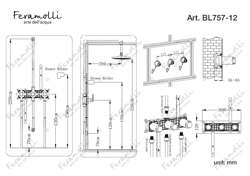 Душевой комплект Feramolli Croce BL757-12 (30см.), черный