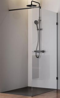 Душевая перегородка AMPM X-Joy W94WI-120-F1-BTE 120 см, профиль черный, стекло прозрачное