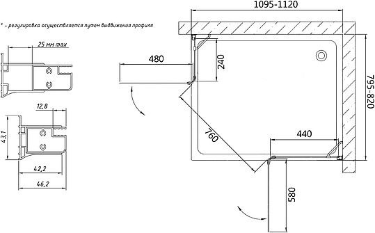 Душевой уголок Vegas Glass AFA-F 110х90 01 01 R