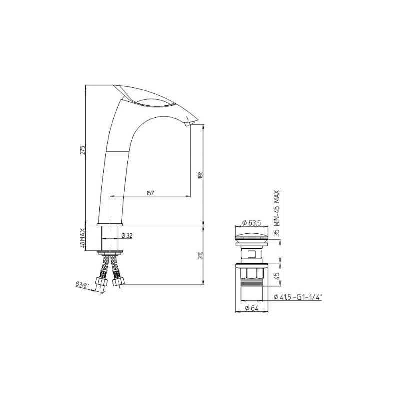 Смеситель для раковины с донным клапаном Paini F1 F1CR211LL2SSSRKM