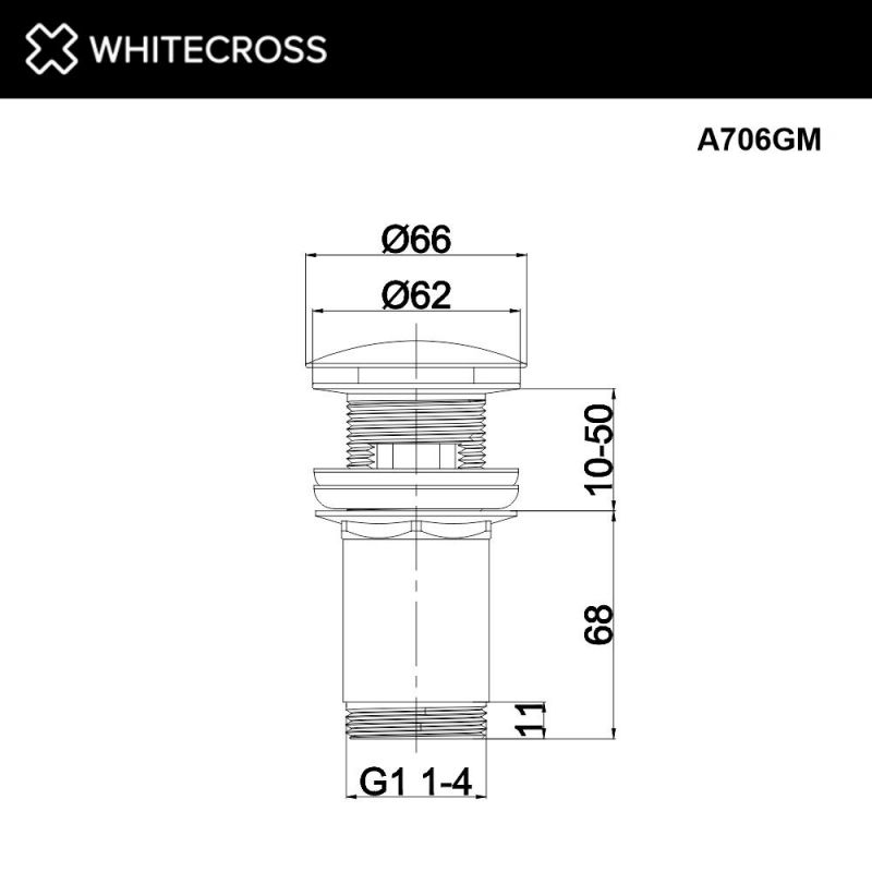 Донный клапан WHITECROSS A706GM для умывальника, оружейная сталь