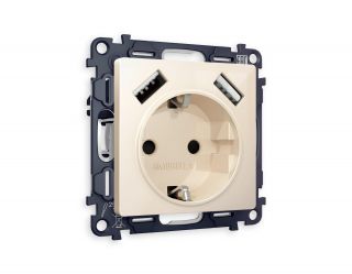 Комплект механизма электрической розетки Ambrella Volt ALFA Бежевый глянец 2USB A+A 18W (быстрая зарядка) с/з (AP3090, VM155) MA309010