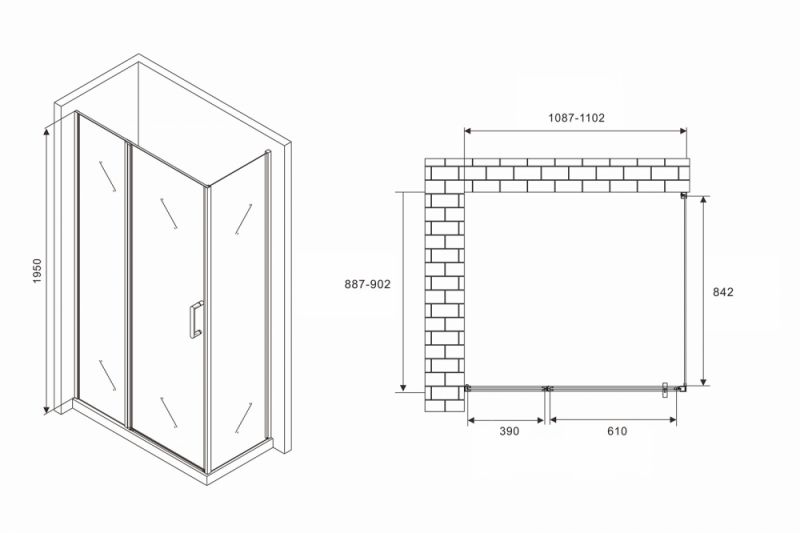 Душевой уголок ABBER Sonnenstrand AG04110BS-S90B 110х90, профиль черный, стекло прозрачное фото 4