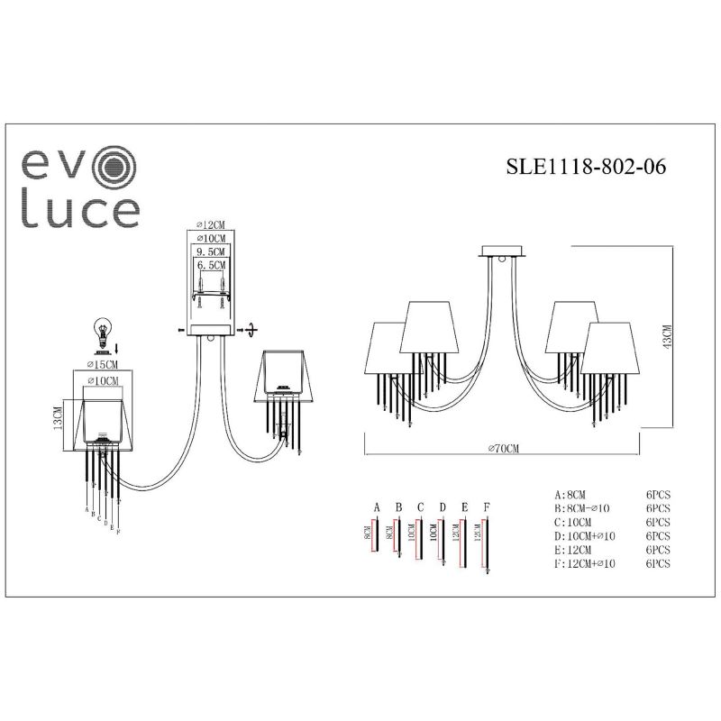 Люстра потолочная EVOLUCE ALLURIA SLE1118-802-06