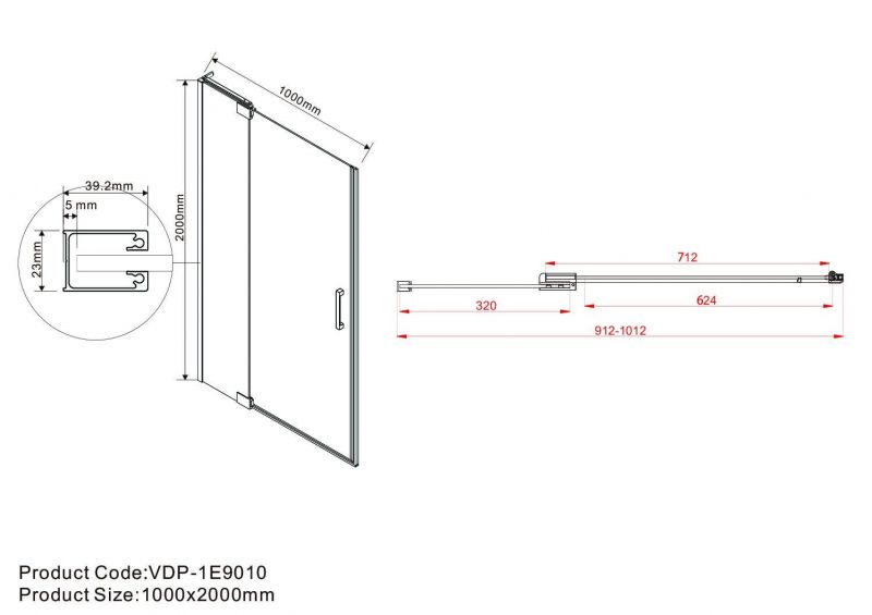 Душевая дверь в нишу Vincea Extra VDP-1E9010CGB, 900/1000