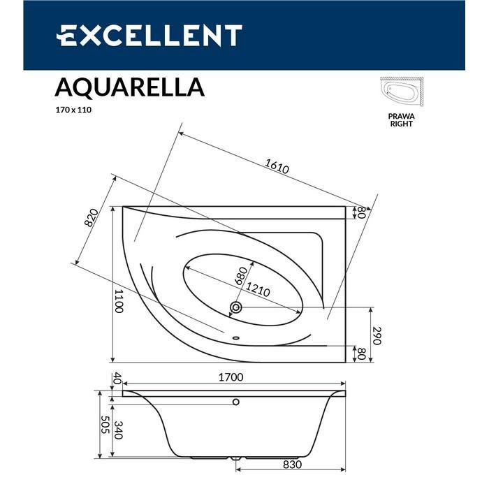 Акриловая ванна Excellent Aquarella WAEX.ARP17.SOFT.GL 170x110 с г/м, R  золото фото 3