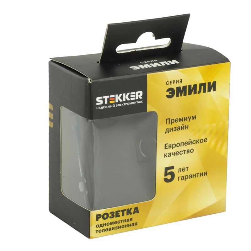 Розетка телевизионная Stekker Эмили одноместная (механизм) 75 Ом, 5-862МГц, RST00-5108-05, черный уголь, soft touch  49849 фото 8