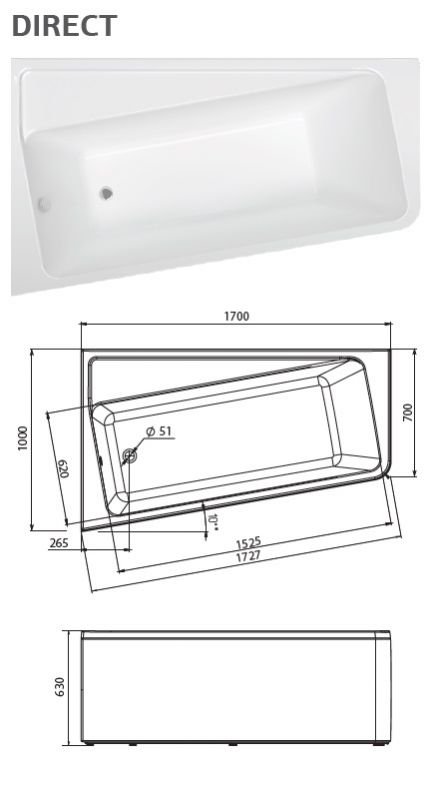 Акриловая ванна Marka One Direct 01дир1710л 170х100 L фото 3