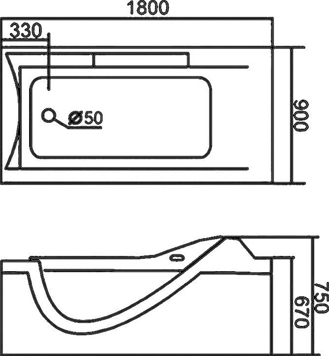 Акриловая ванна Gemy G9055 K R 180x90