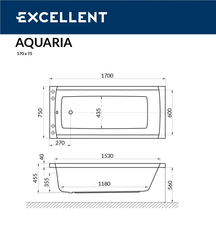 Акриловая ванна Excellent Aquaria WAEX.AQU17WH 170x75 фото 3