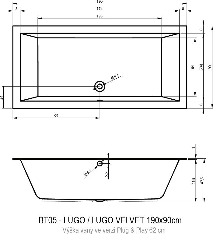 Акрилова ванна Riho Lugo B136014005 190х90 см.