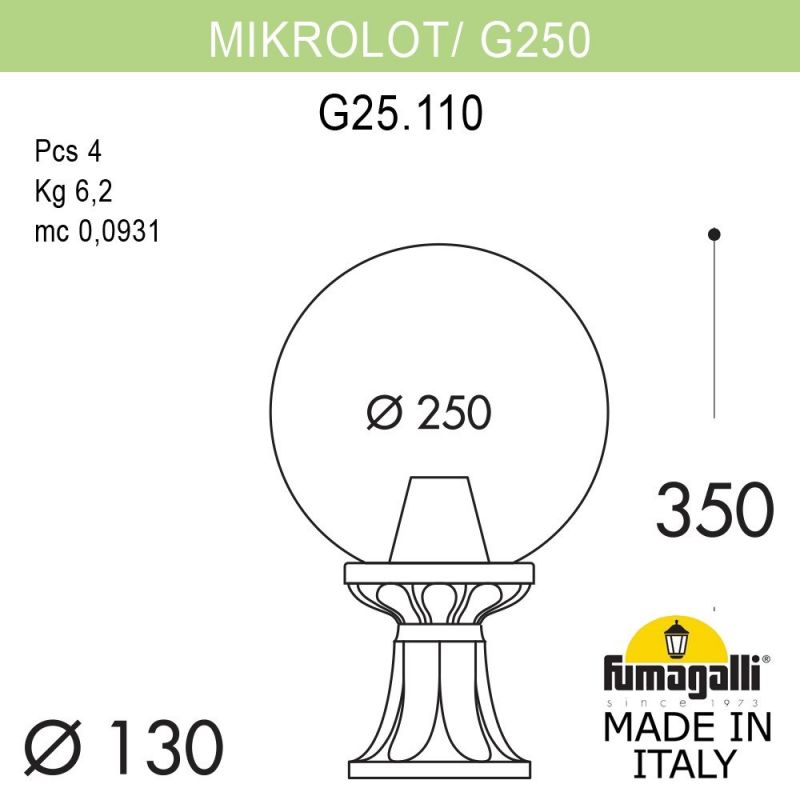 Ландшафтный фонарь Fumagalli GLOBE 250 черный, прозрачный G25.110.000.AXF1R
