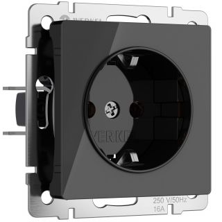 Розетка с заземлением и шторками (черный акрил) Werkel W1171148