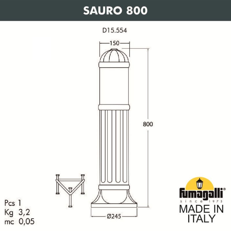 Садовый светильник-столбик Fumagalli SAURO серый D15.554.000.LXF1R.FRA