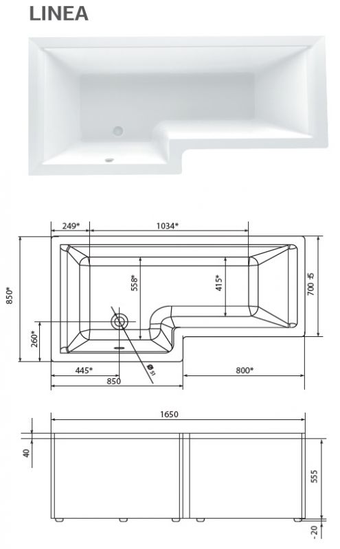 Акриловая ванна Marka One Linea 01лин16585п 165х85 R