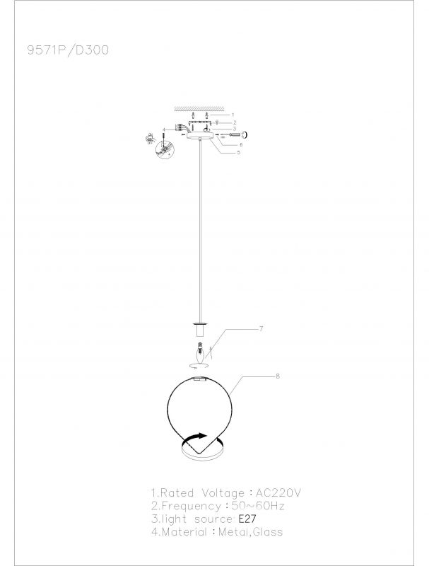 Подвесной светильник iLamp CENTO 9571P/1-D300 BR-WH фото 3