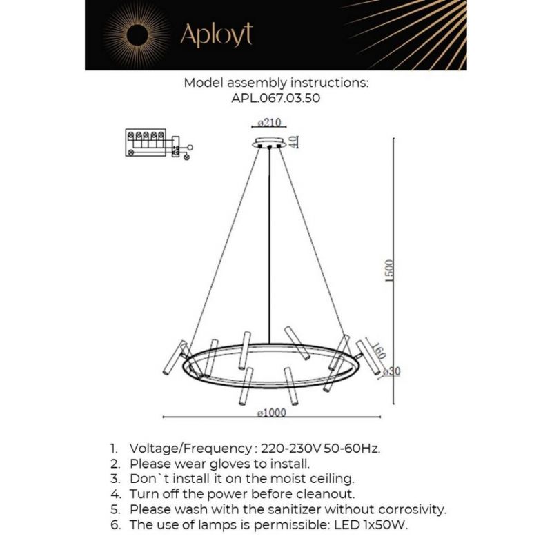 Люстра подвесная Aployt Honor LED 4000К(белый) 50W APL.067.03.50 фото 8