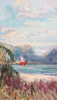 Картина "Красный корабль в Саннес-фьорде" Андрей Белевич